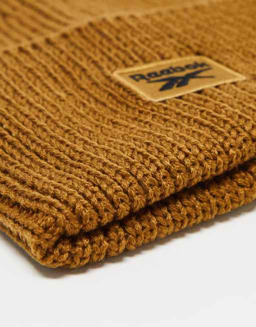 Reebok ribbed logo beanie in mustard brown | ASOS