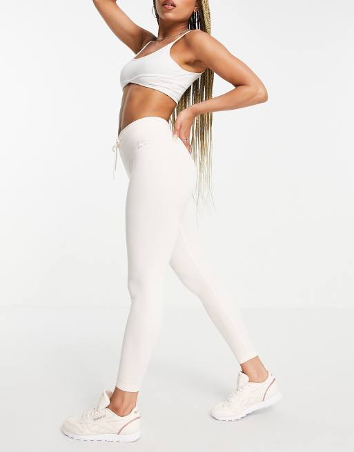 Reebok ribbed logo leggings with drawstring waist in light pink