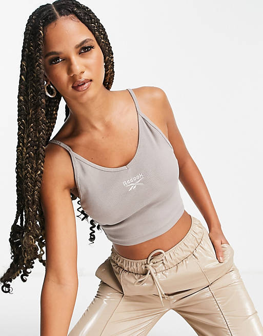 Reebok ribbed strappy vest top in oatmeal