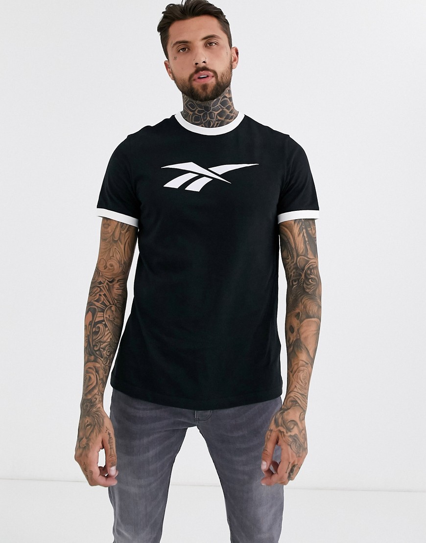Reebok - Ringer - T-shirt nera con logo vector-Nero