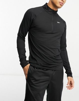 Reebok Running 1/4 zip long sleeve t-shirt in black