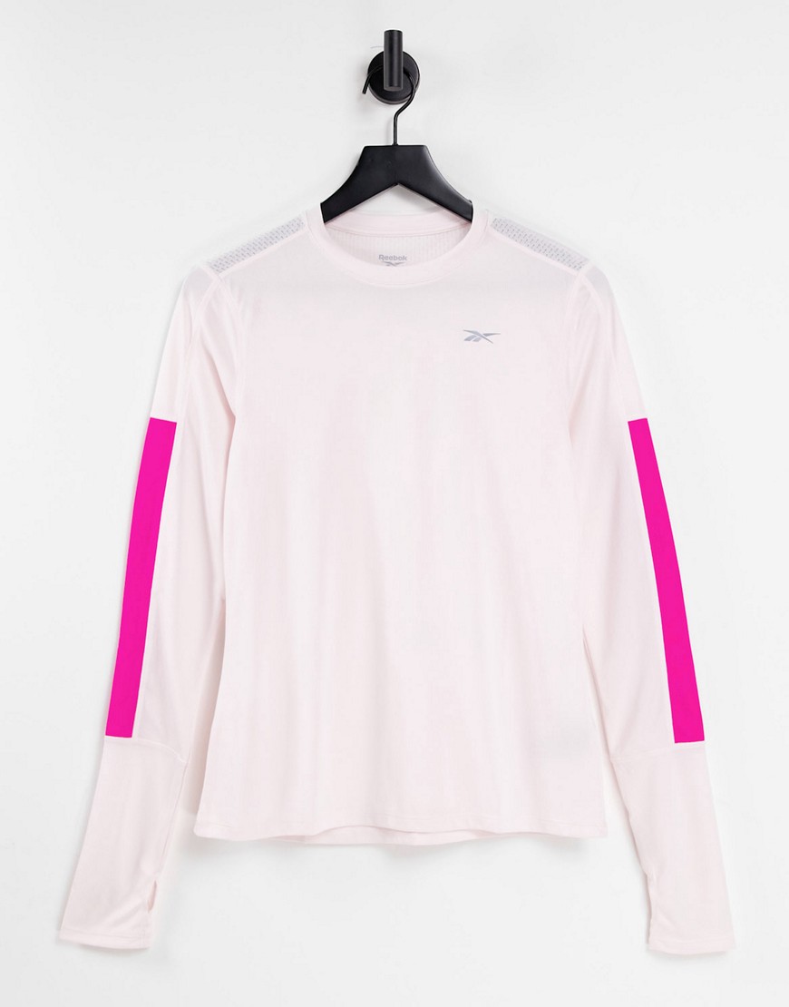 Reebok running essentials long sleeve top in glass pink
