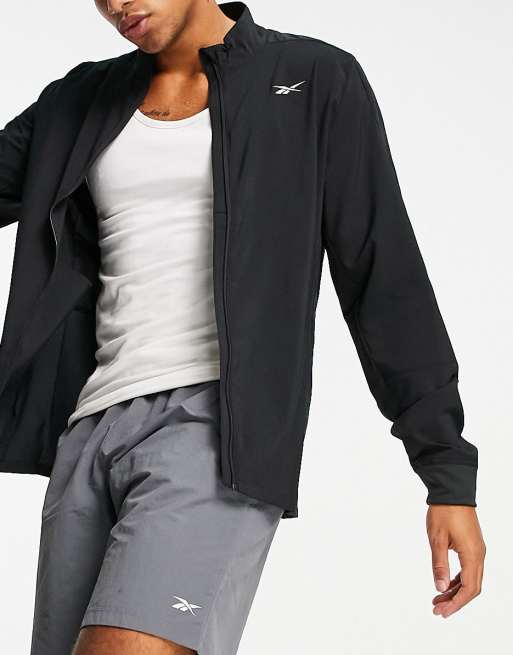 Reebok running essentials woven wind jacket in black ASOS