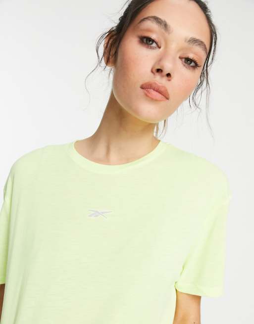 Reebok Running – Limonkowy T-shirt z materiału technicznego z grafiką, 3 z 4