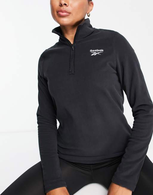 Reebok Running Top a maniche lunghe in pile nero con zip corta
