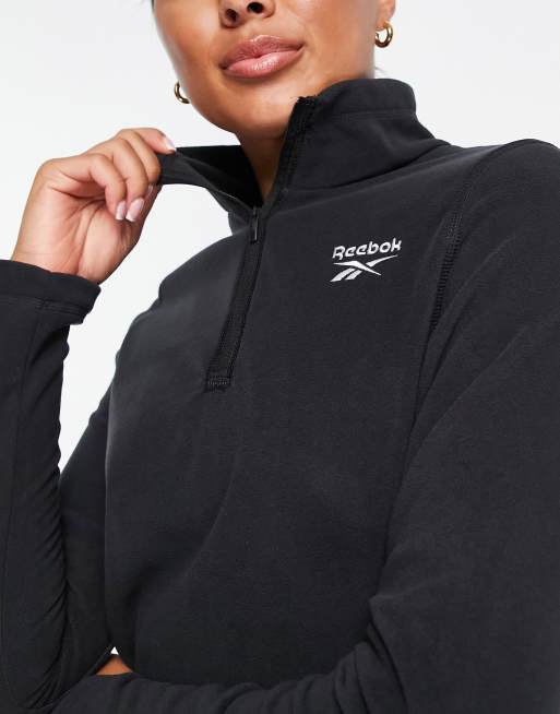 Reebok Running Top a maniche lunghe in pile nero con zip corta