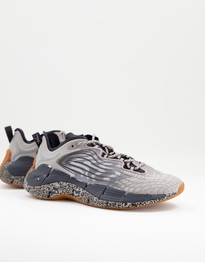Reebok Running Zig Kinetica II sneakers in gray and leopard-Grey