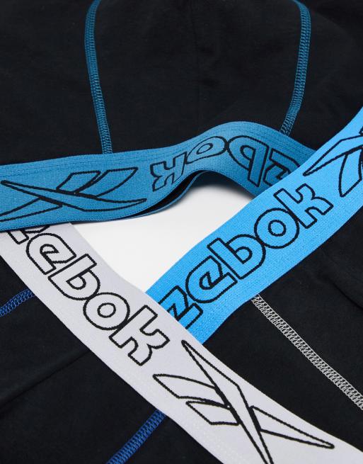 Reebok Ryder 3 pack performance trunks in black with grey and blue