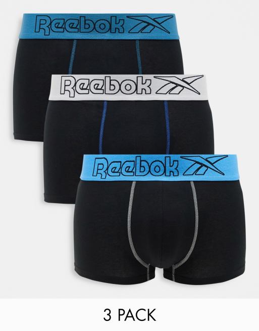 Reebok - Ryder - Set van 3 boxershorts in zwart met taillebanden in grijs en blauw