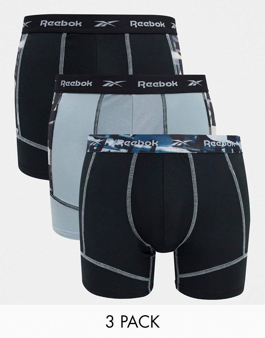 Reebok - Set van 3 lange boxershorts in zwart & grijze print-Verschillende kleuren