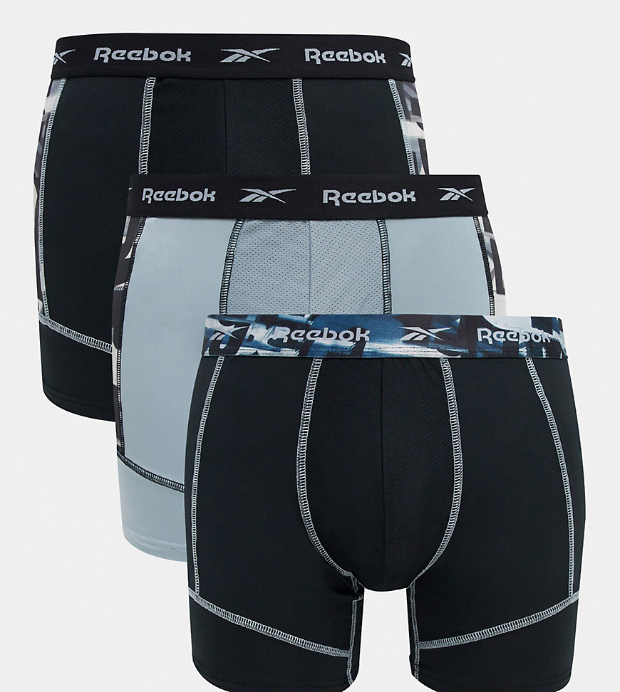 Reebok - Set van 3 lange boxershorts in zwart & grijze print-Multikleur