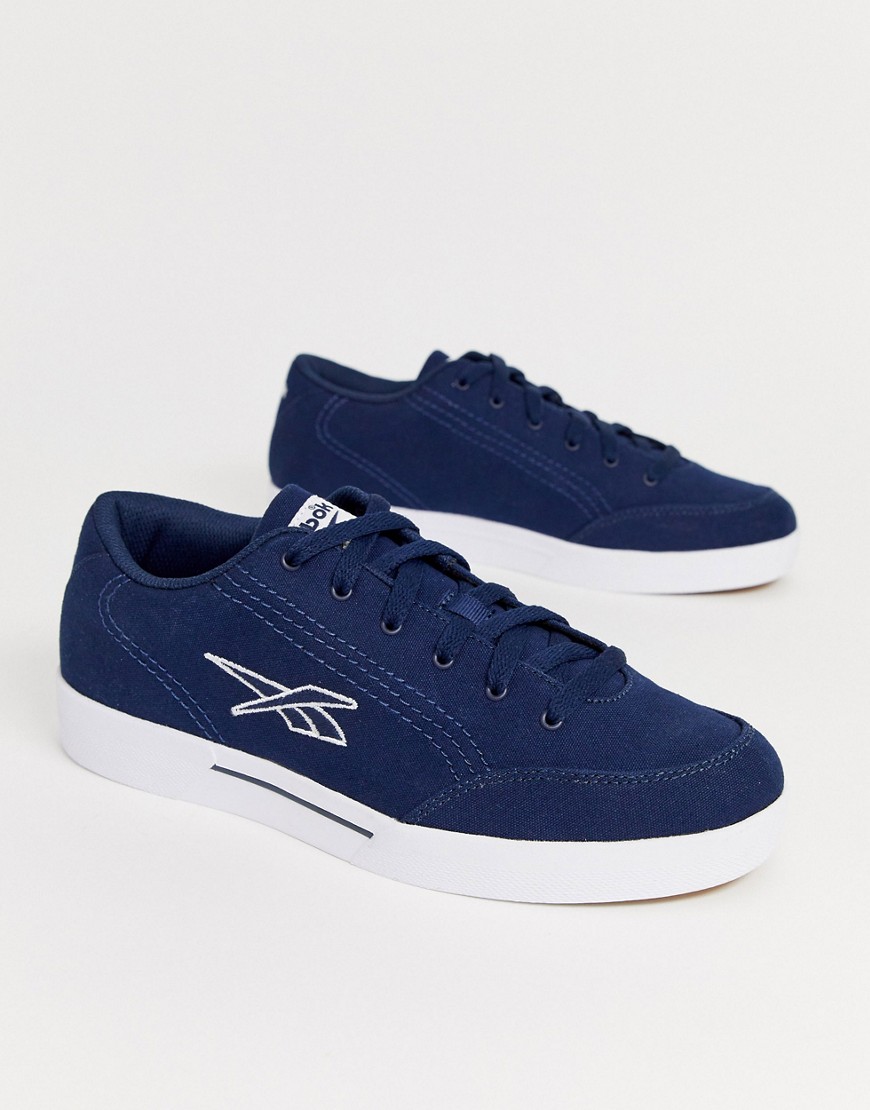 Reebok slice canvas trainers with vector logo in navy