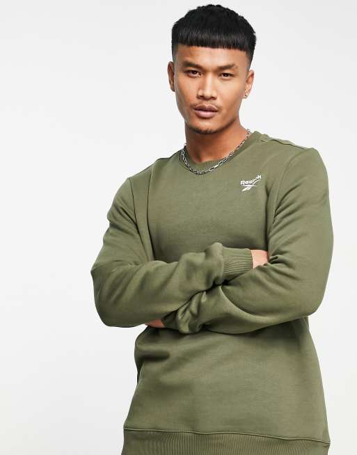 Reebok small logo sweat in khaki | ASOS