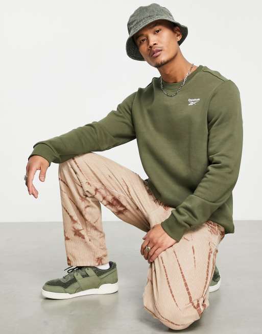 Reebok small logo sweat in khaki | ASOS