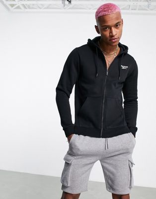 Reebok small logo zip hoodie in black