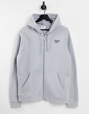 Reebok small logo zip thru hoodie in grey