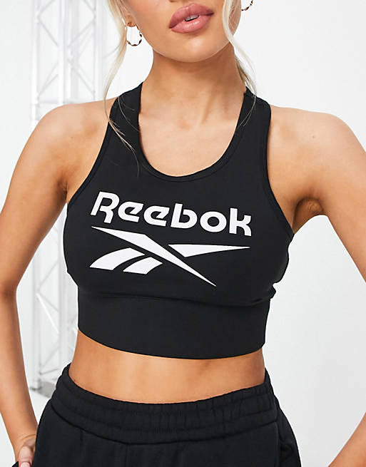 Reebok – Sport-BH in Schwarz mit großem Logo