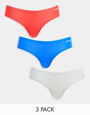 Reebok Suki 3 pack bonded briefs in red blue and grey