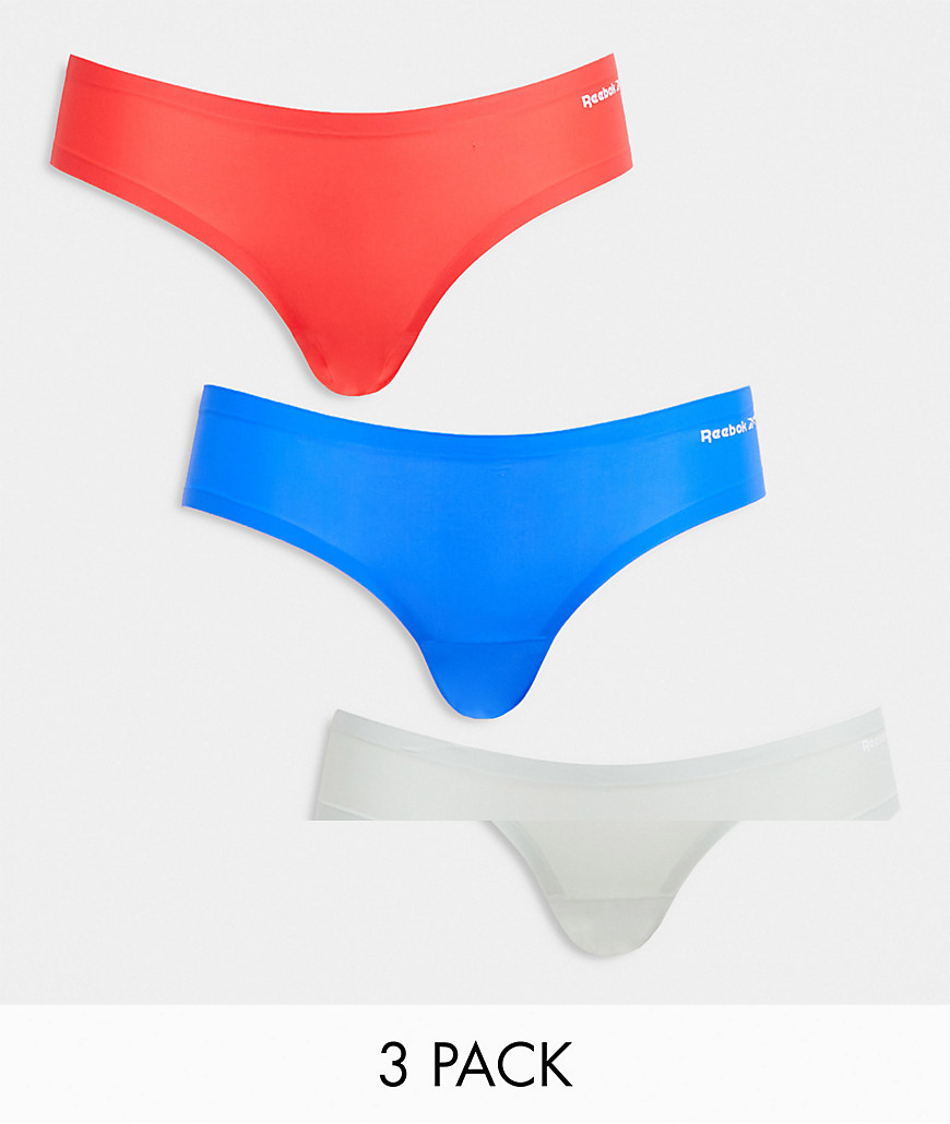 Reebok Suki 3 pack bonded briefs in red blue and grey