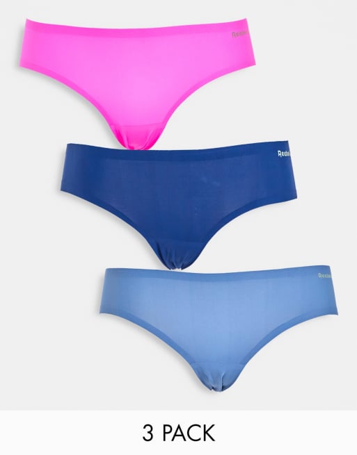 Reebok Suki 3 pack bonded briefs in slate pink and blue