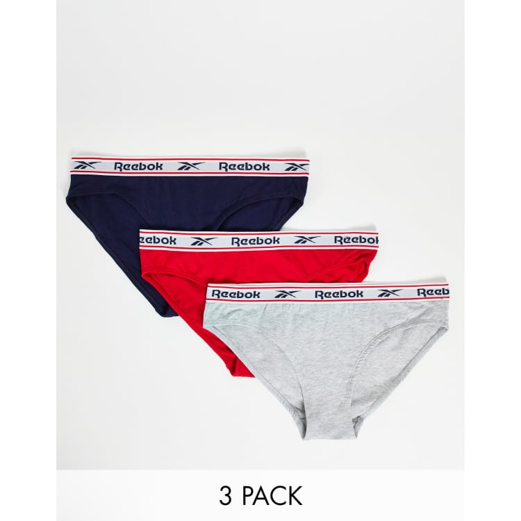 Reebok sydney 3 pack high leg briefs in navy red grey