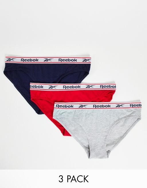 Reebok sydney 3 pack high leg briefs in navy red grey