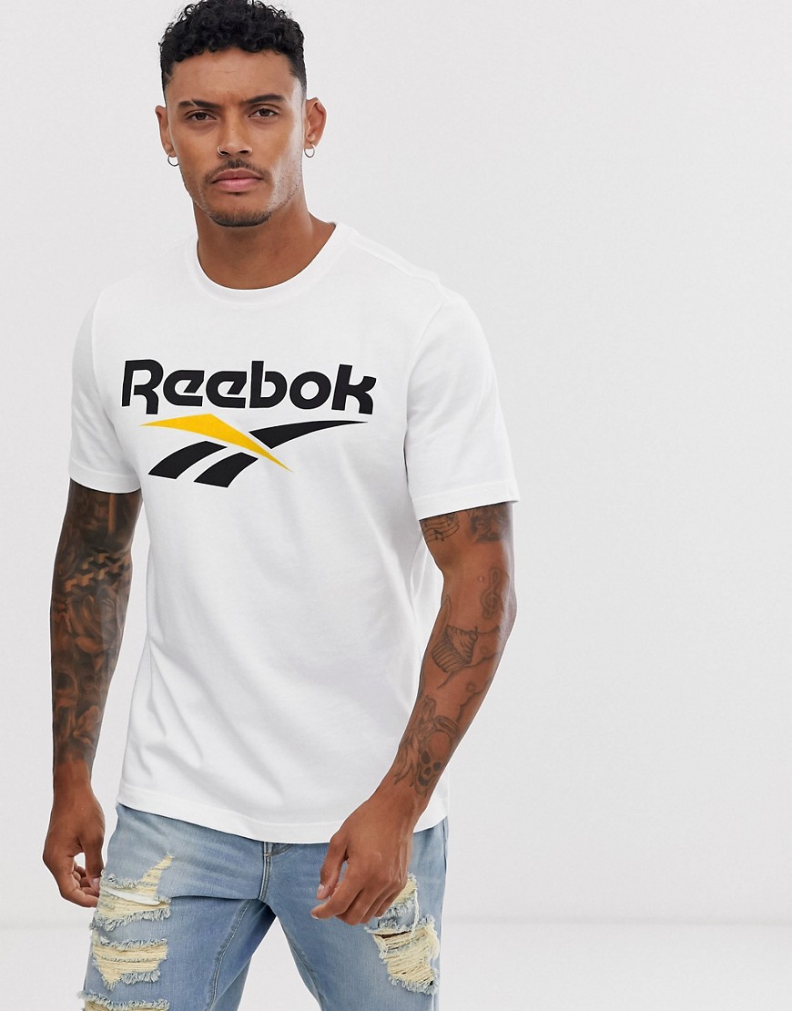 Reebok - T-shirt bianca con logo vector-Bianco