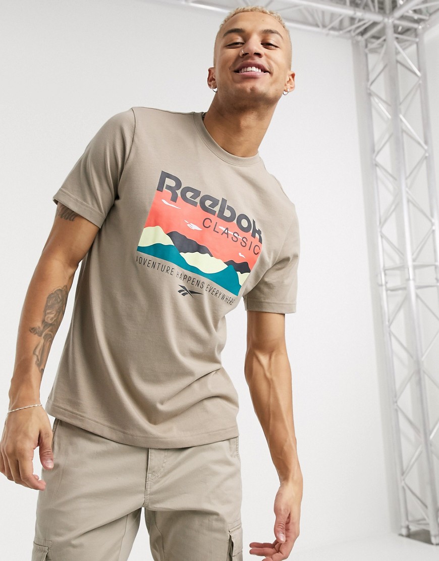 Reebok - T-shirt marrone con stampa Trail-Beige