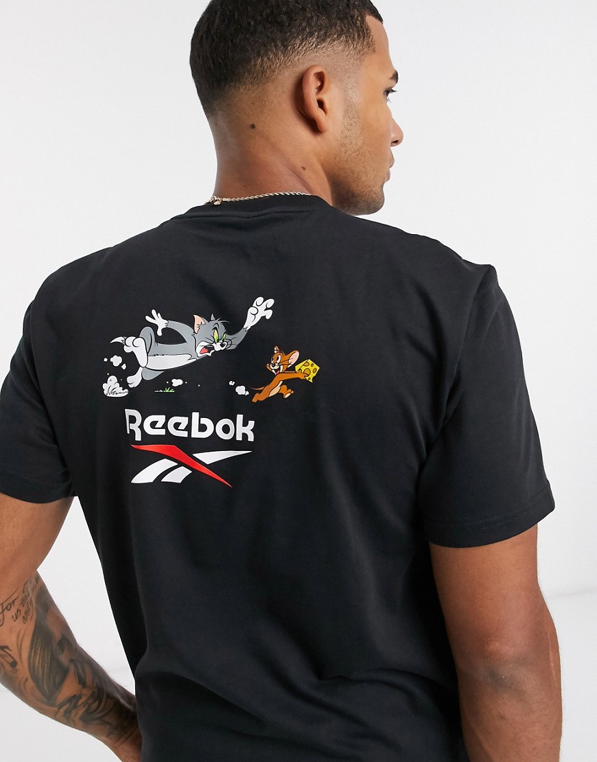 Reebok - T-shirt nera con stampa di Tom and Jerry sul retro-Nero