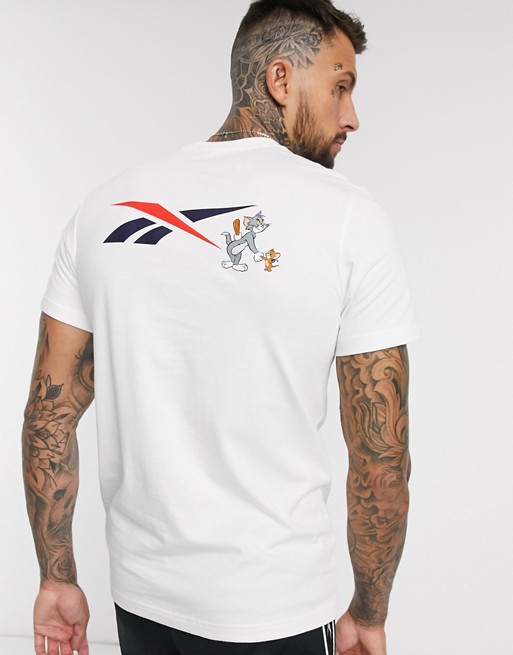 Reebok t-shirt with Tom and Jerry collab back print in white
