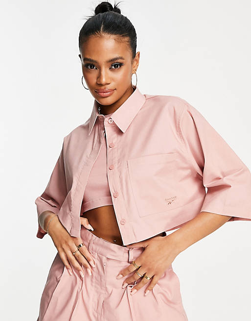 Reebok tailored cropped shirt in pink - exclusive to ASOS