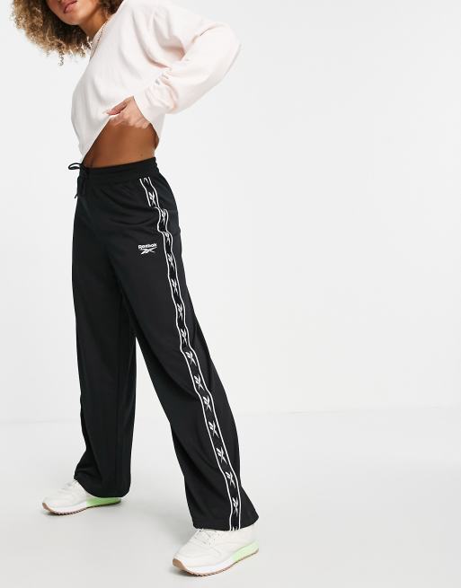 Reebok tapped logo wide leg trousers in black