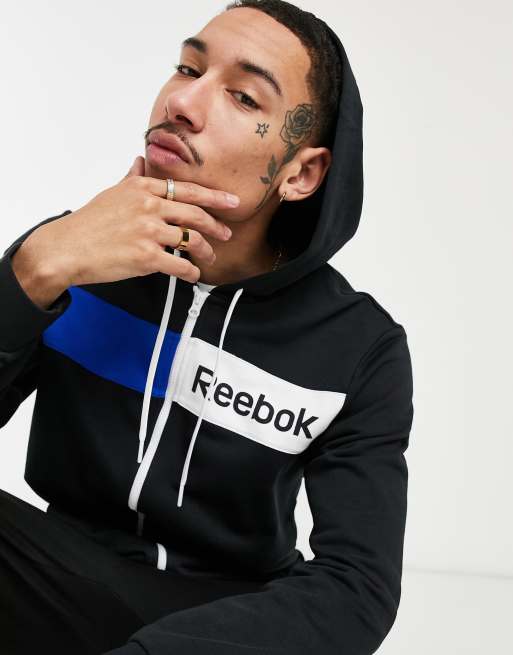 Reebok te linear logo fz hoodie in black ASOS