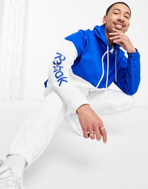 Reebok te linear logo windbreaker jacket in blue ASOS