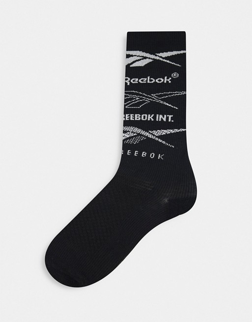 Reebok Techstyle engineered repeat logo crew socks in black