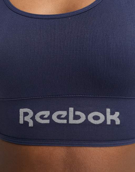 Reebok - Tilly - Naadloze omkeerbare crop top in marineblauw, 3 van 4