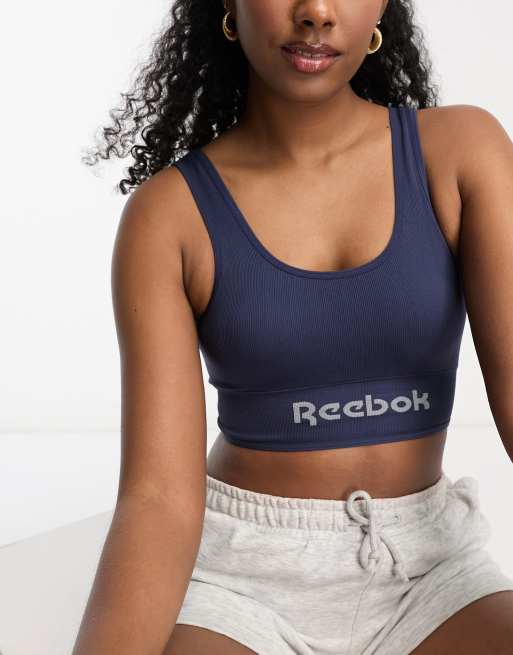 Reebok - Tilly - Naadloze omkeerbare crop top in marineblauw, 4 van 4