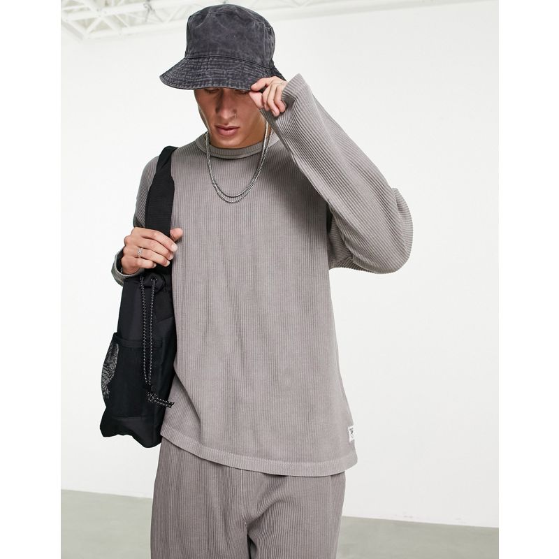 Activewear Top Reebok - Top a maniche lunghe in piqué in tintura naturale grigio macigno