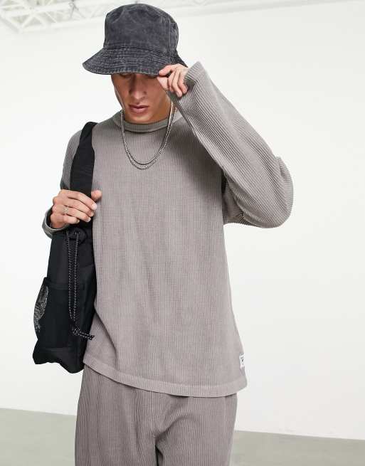 Reebok - Top in piqué a maniche lunghe grigio - GREY