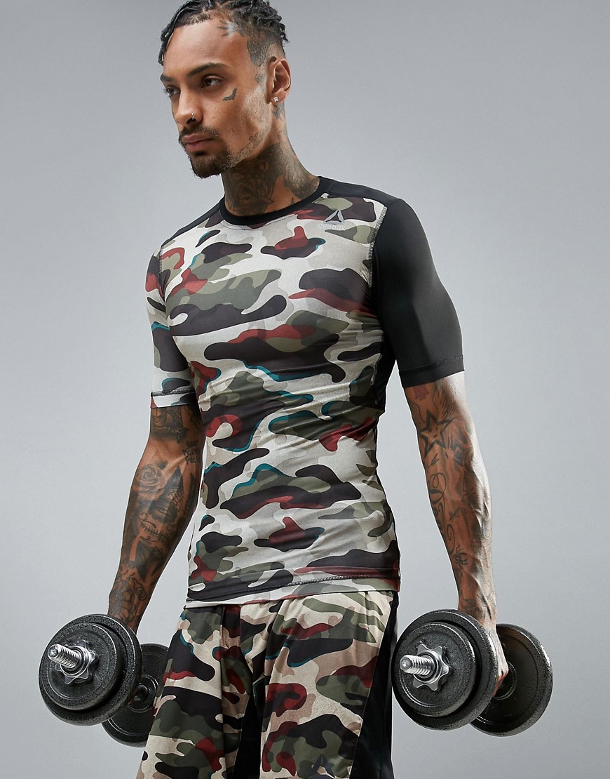 Reebok - Training - Compressie-T-shirt met camouflageprint BR9566-Groen