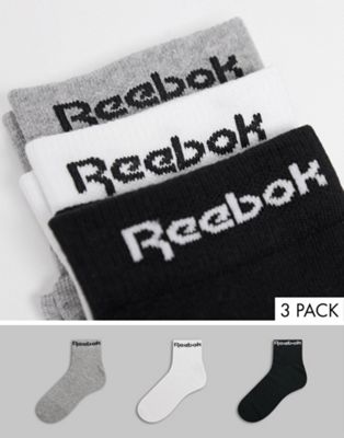 Reebok Training core 3 pack ankle socks in black white and grey