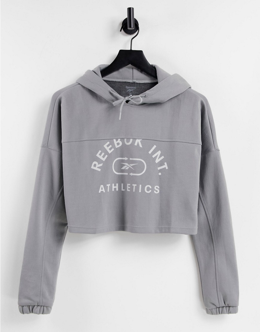 Reebok Training cropped hoodie with print in gray-Grey