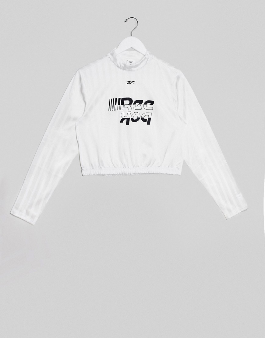 Reebok Training cropped long sleeve top with logo-White