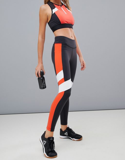 Reebok Training Exclusive To ASOS Color Block Leggings In Black And Red