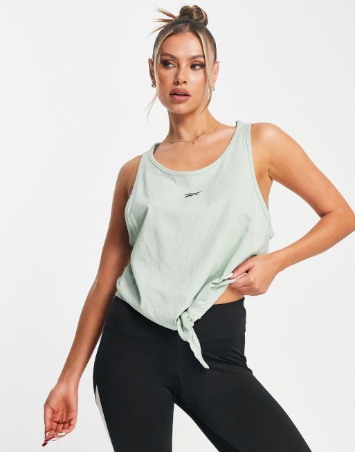 Reebok Training front tie tank top in mint green