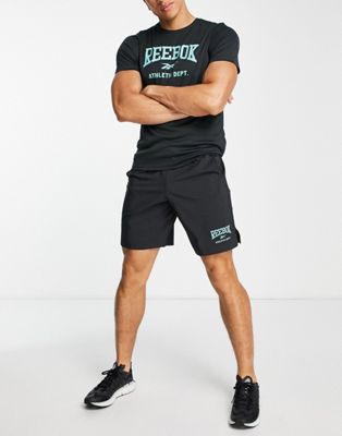 Reebok Training graphic logo shorts in black