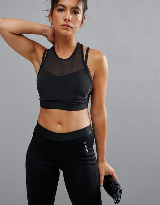 Reebok Training Hero Strong Mesh Insert Sports Bra In Black