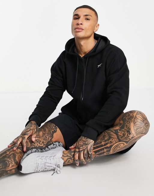 Reebok – Training – Kapuzenpullover in Schwarz aus Fleece mit Reißverschluss, 4 von 4