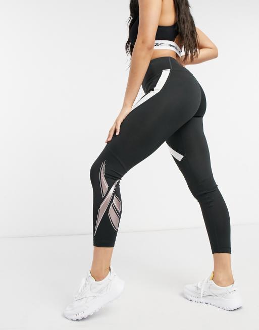 Reebok training logo leggings in black and on sale white