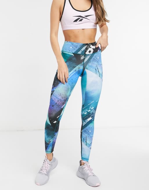 Reebok Training – Legginsy w niebieski wzór